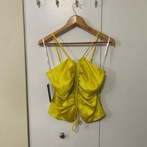 NWT Marciano Bright Yellow Camisole with Lace-Up Detail